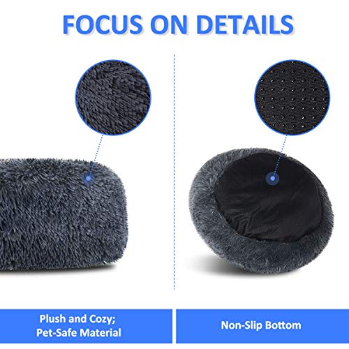 FOCUSPET Dog Bed Cat Bed Donut, Pet Bed Faux Fur Cuddler Round Co...