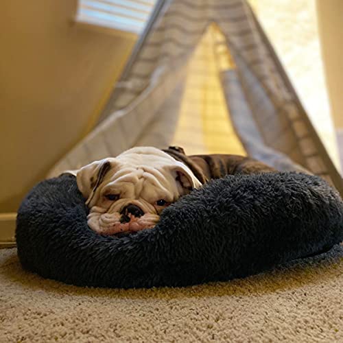 FOCUSPET Dog Bed Cat Bed Donut, Pet Bed Faux Fur Cuddler Round Co...