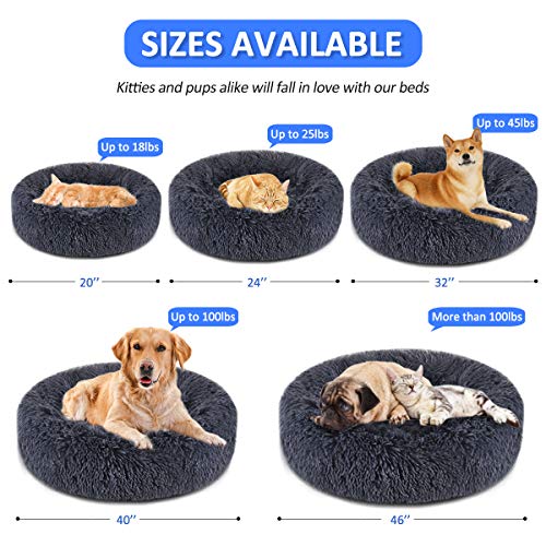 FOCUSPET Dog Bed Cat Bed Donut, Pet Bed Faux Fur Cuddler Round Co...