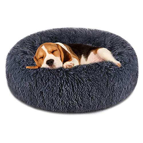 FOCUSPET Dog Bed Cat Bed Donut, Pet Bed Faux Fur Cuddler Round Co...