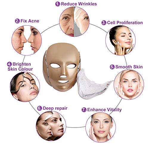 LED Face Mâsk Light Therapy - 7 Color Light Therapy Mâsk Photon S...