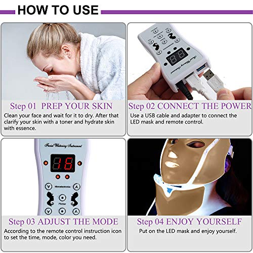 LED Face Mâsk Light Therapy - 7 Color Light Therapy Mâsk Photon S...