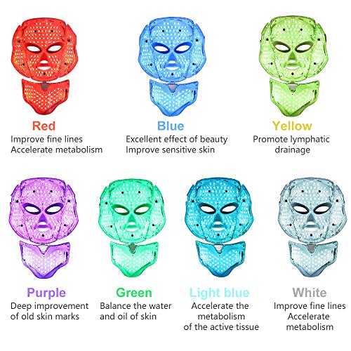 LED Face Mâsk Light Therapy - 7 Color Light Therapy Mâsk Photon S...