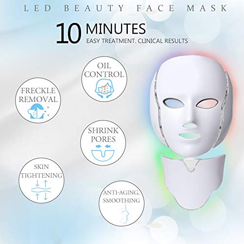 LED Face Mâsk Light Therapy - 7 LED Light Photon Face Mâsk For Sk...