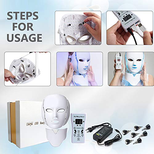 LED Face Mâsk Light Therapy - 7 LED Light Photon Face Mâsk For Sk...