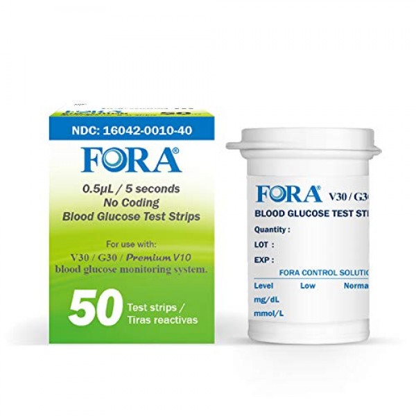 FORA V30 G30 Premium V10 Blood Glucose Test Strips - 50count, Pre...