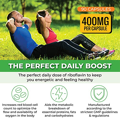 Vitamin B2 Riboflavin, 400mg - 90 Capsules - Promotes Healthier B...