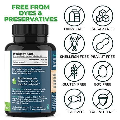 Vitamin B2 Riboflavin, 400mg - 90 Capsules - Promotes Healthier B...