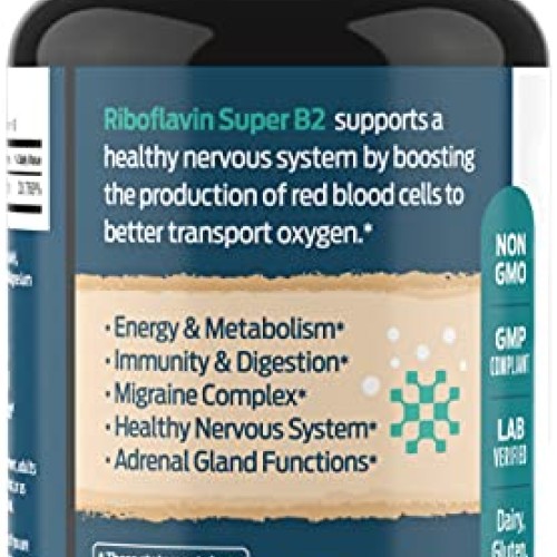 Vitamin B2 Riboflavin, 400mg - 90 Capsules - Promotes Healthier B...