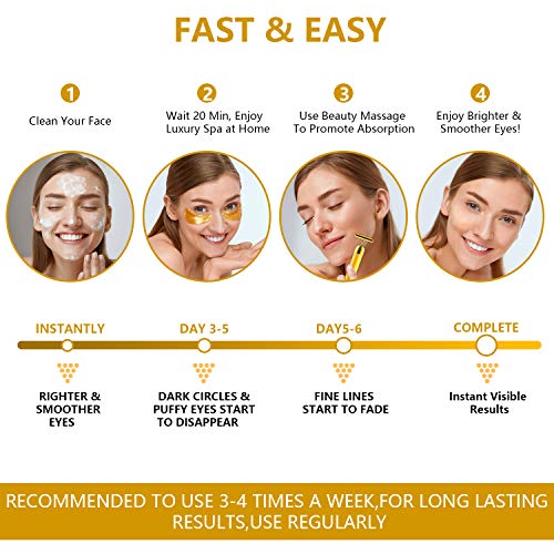 24K Gold Eye Mask– 20 Pairs Under Eye Collagen Patch with Face Ma...