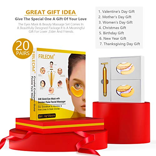 24K Gold Eye Mask– 20 Pairs Under Eye Collagen Patch with Face Ma...