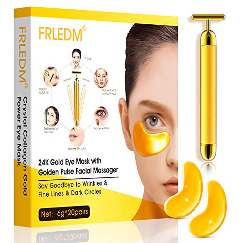 24K Gold Eye Mask– 20 Pairs Under Eye Collagen Patch with Face Ma...