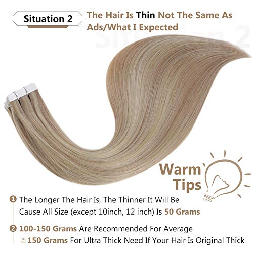 Full Shine Tape in Hair Extensions Human Hair 18 Highlight 613 Bl...