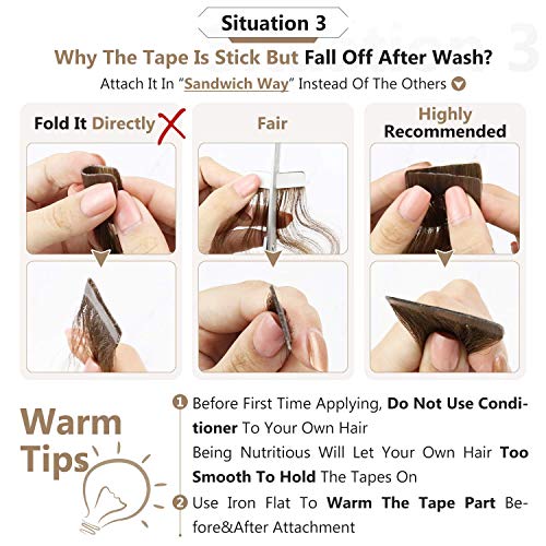 Full Shine Tape in Hair Extensions Human Hair 18 Highlight 613 Bl...