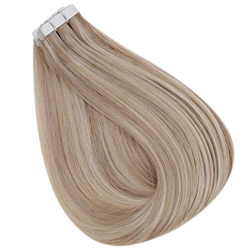 Full Shine Tape in Hair Extensions Human Hair 18 Highlight 613 Bl...