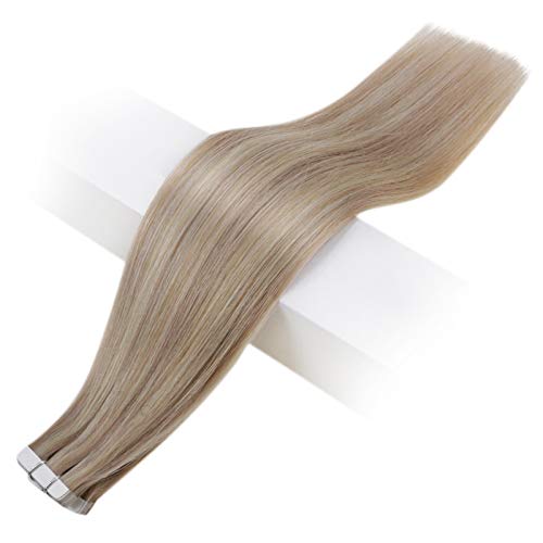 Full Shine Tape in Hair Extensions Human Hair 18 Highlight 613 Bl...