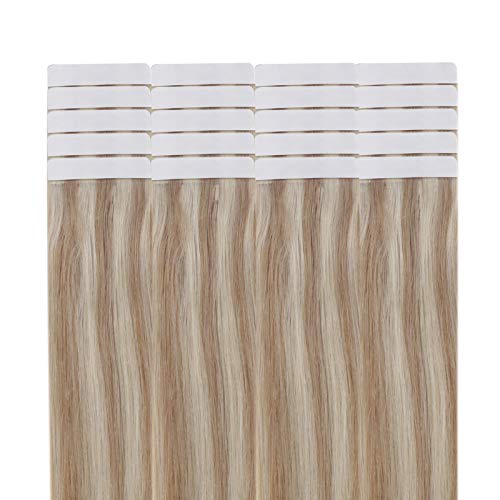 Full Shine Tape in Hair Extensions Human Hair 18 Highlight 613 Bl...