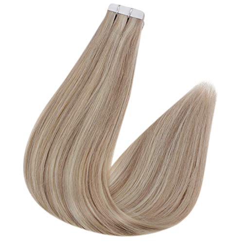Full Shine Tape in Hair Extensions Human Hair 18 Highlight 613 Bl...