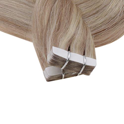 Full Shine Tape in Hair Extensions Human Hair 18 Highlight 613 Bl...