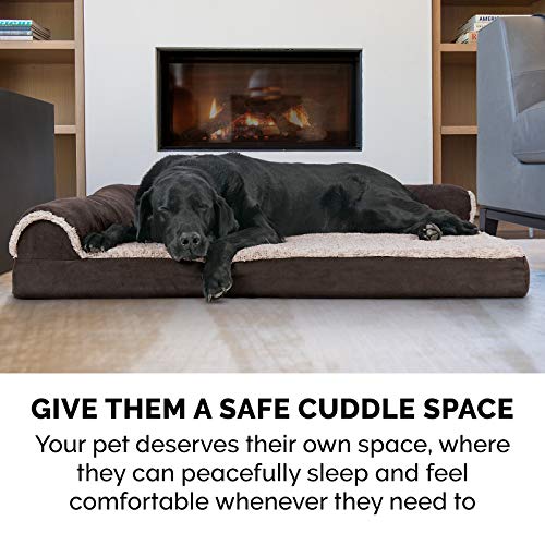 Furhaven Memory Foam Pet Bed for Dogs and Cats - L Chaise Sofa Tw...