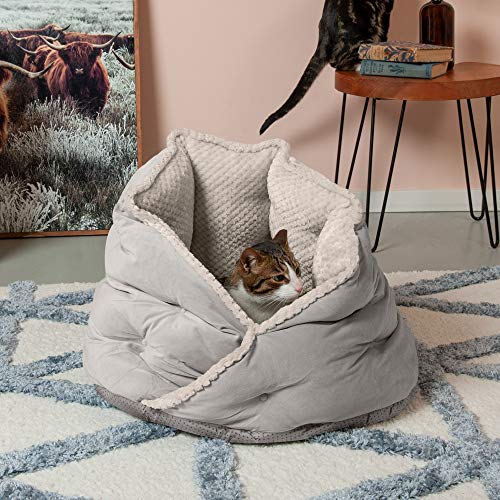 Furhaven Pet Bed for Cats and Small Dogs - Minky Plush and Velvet...
