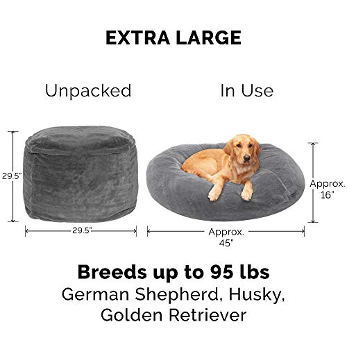 Furhaven Pet Bed for Dogs and Cats - Beanbag-Style Plush Faux Fur...