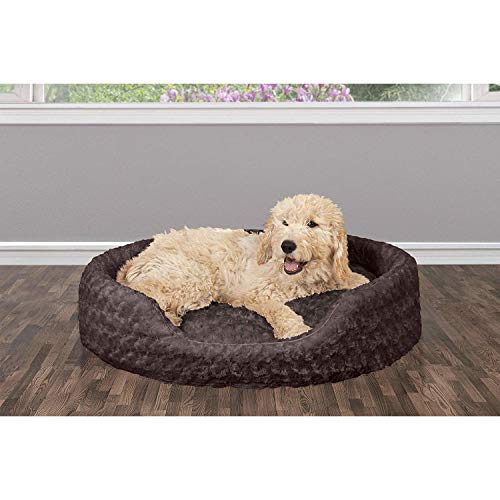 Furhaven Pet Bed for Dogs and Cats - Ultra Plush Curly Fur Oval C...