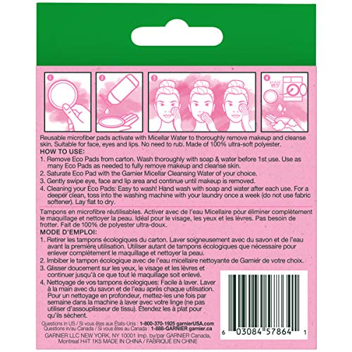 Garnier SkinActive Micellar Cleansing Eco Pads, Ultra-soft Reusab...