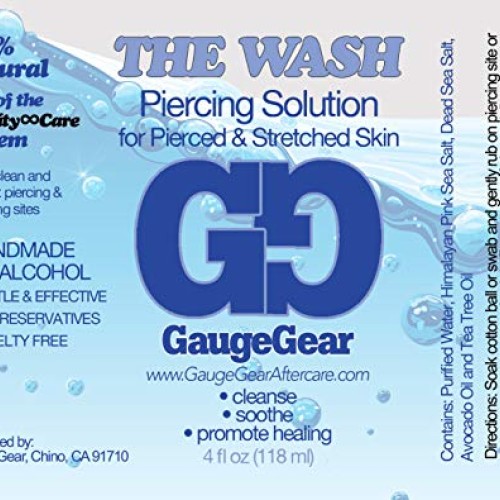Gauge Gear 4oz- Piercing Aftercare Saline Solution All Natural Wo...