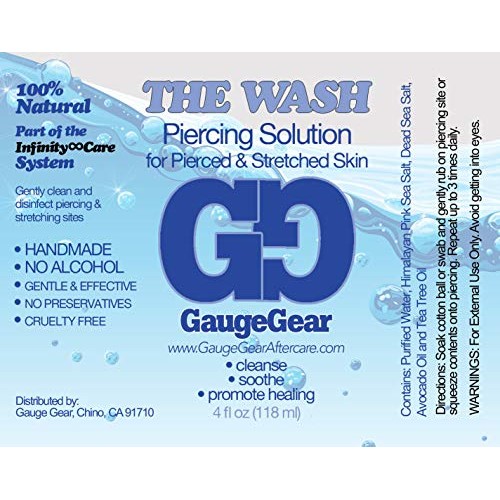 Gauge Gear 4oz- Piercing Aftercare Saline Solution All Natural Wo...