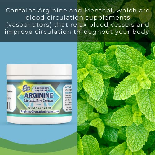 Arginine Circulation Cream 4 ounces - Menthol, L Arginine & L Cit...