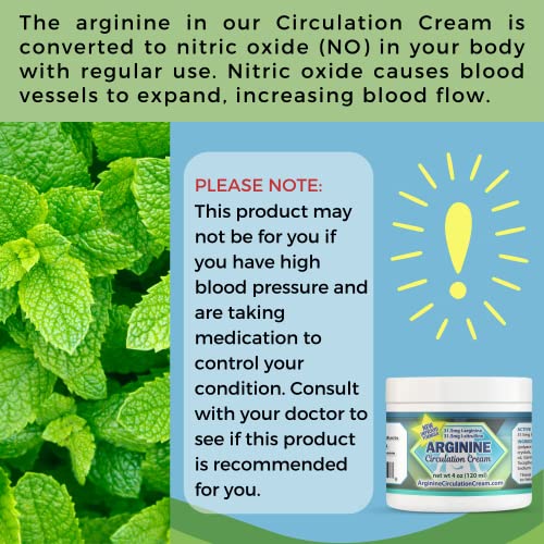 Arginine Circulation Cream 4 ounces - Menthol, L Arginine & L Cit...