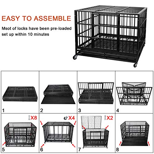 Otaid 48 Inch Heavy Duty Indestructible Dog Crate Cage Kennel wit...