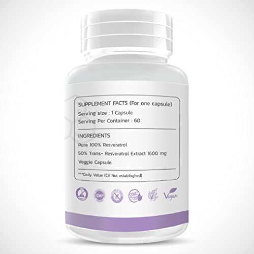 Resveratrol Capsules - High Strength 1600mg - Trans-Resveratrol -...