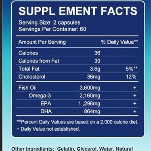 Triple Strength Omega 3 Fish Oil 3600mg + EPA 1296mg + DHA 864mg ...