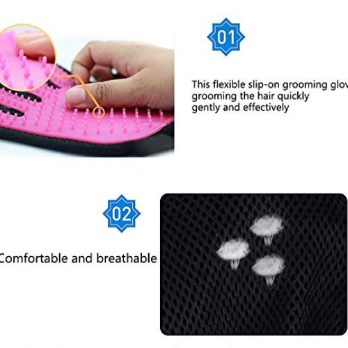 Pet Grooming Glove Gentle Deshedding Brush Glove Efficient Pet Ha...