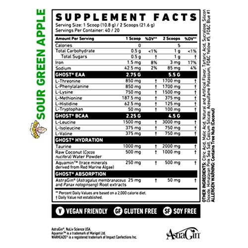 GHOST AMINO: Blue Raspberry 40 Serv Amino Acids - Vegan–Friendl...