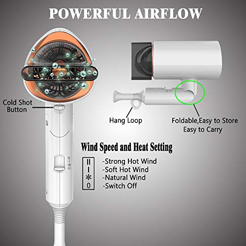 Ionic Hair Dryer ,Lightweight Blow Dryer for Travel with Diffuser...
