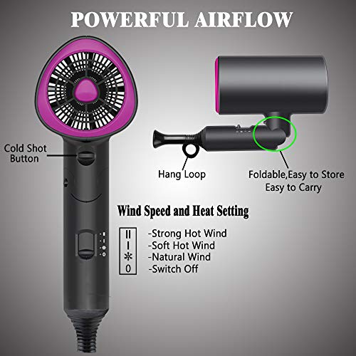 Ionic Hair Dryer with Diffuser,Lightweight Blow Dryer for Travel,...