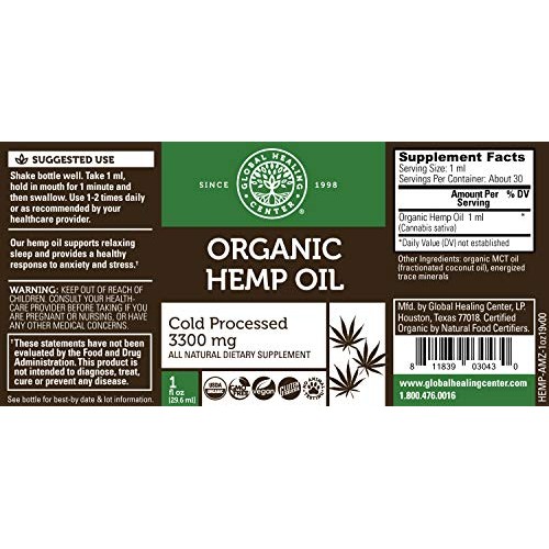 Global Healing Center USDA Organic Hemp Oil | 3300mg Liquid for R...