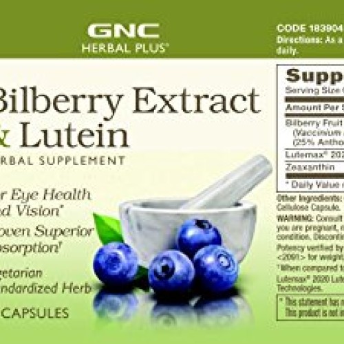 GNC Herbal Plus Bilberry Extract and Lutein, 60 Capsules, Herbs, ...