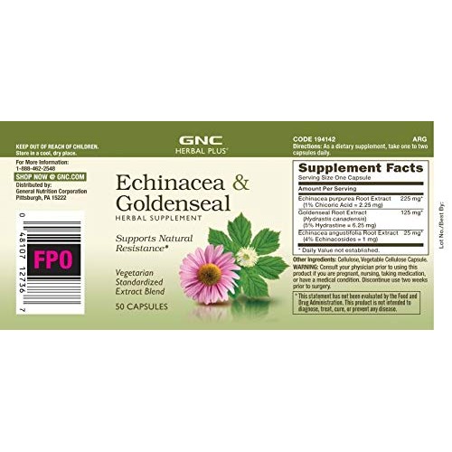 GNC Herbal Plus Echinacea & Goldenseal, 50 Capsules, Supports Nat...