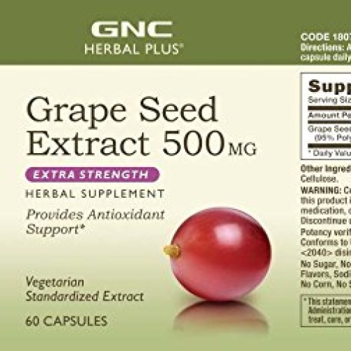 GNC Herbal Plus Grape Seed Extract 500mg - Extra Strength, 60 Cap...