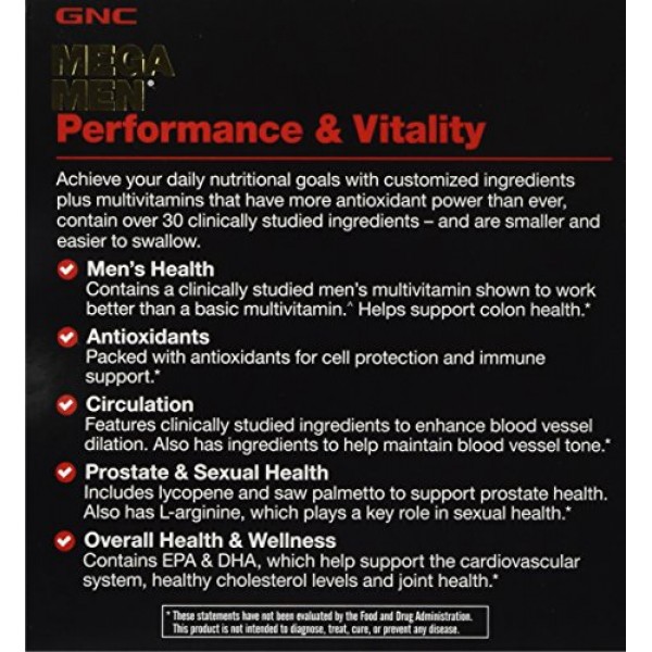 GNC MEGA MEN Performance and Vitality 30 Packs NEW and IMPROVED