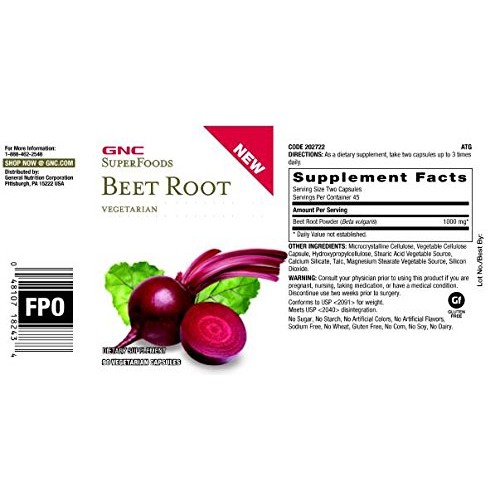 GNC SuperFoods Beet Root, 90 Capsules, Helps Lower Blood Pressure