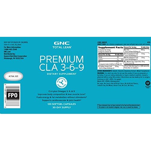GNC Total Lean Premium CLA 3-6-9 | Improves Body Composition & Mu...
