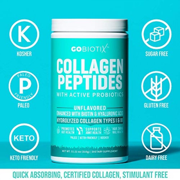 Collagen Peptides Powder + Active Probiotics by GoBiotix - Non-GM...