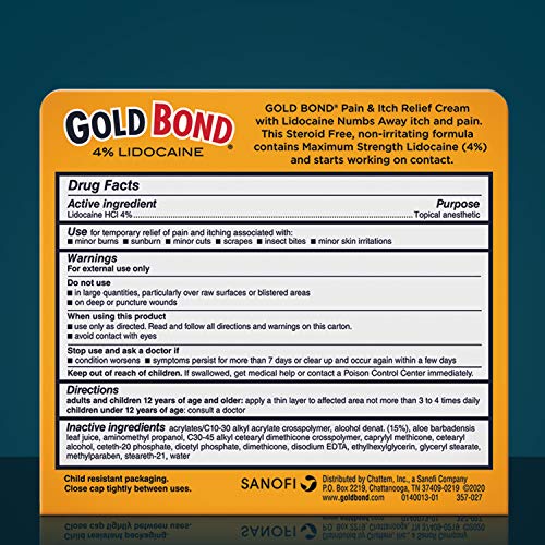 Gold Bond Pain & Itch Relief Cream with Lidocaine, gold, 1.75 Ounce