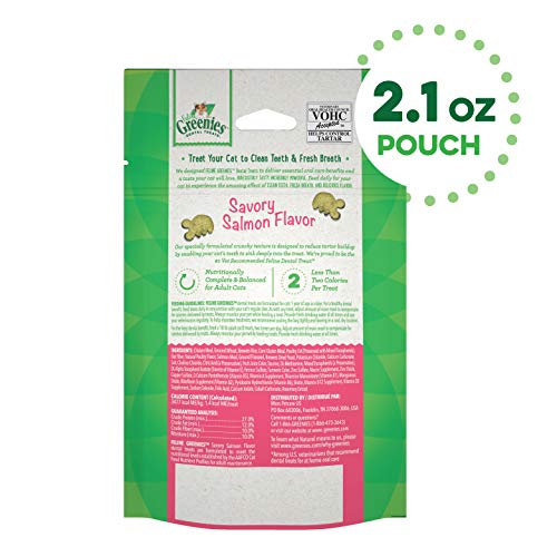 FELINE GREENIES Dental Cat Treats, Savory Salmon Flavor, 2.1 oz. ...