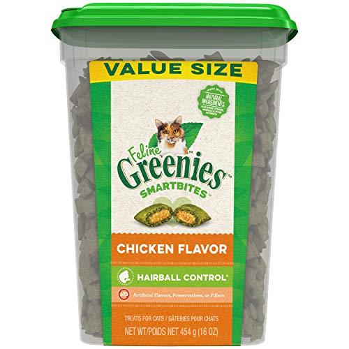 FELINE GREENIES SMARTBITES Hairball Control Crunchy and Soft Natu...